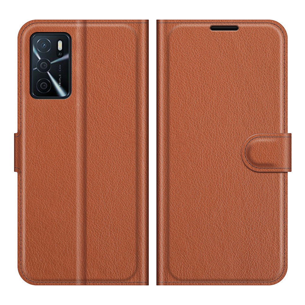 Folio Flip Litchi Skin Well-protected Leather Wallet Stand Design Cover for Oppo A16/A16s/A54s