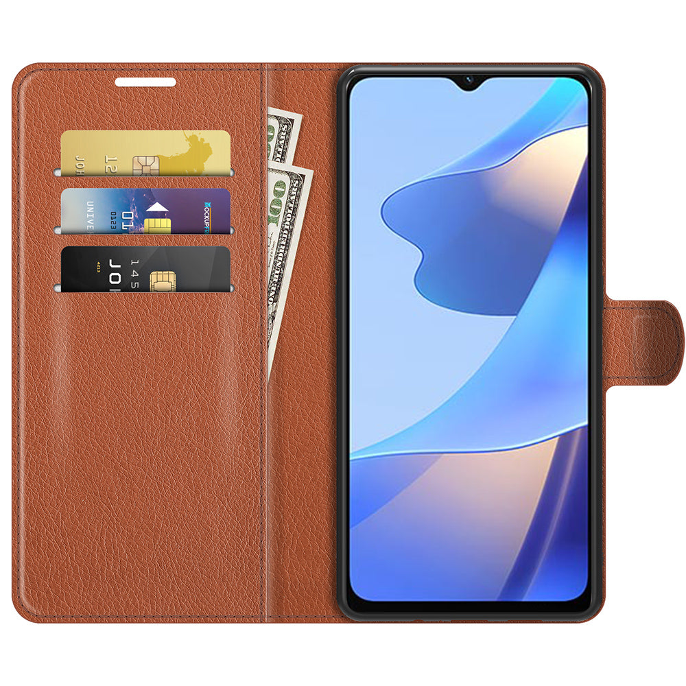 Folio Flip Litchi Skin Well-protected Leather Wallet Stand Design Cover for Oppo A16/A16s/A54s