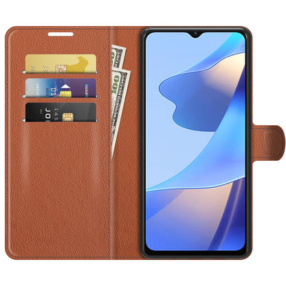 Folio Flip Litchi Skin Well-protected Leather Wallet Stand Design Cover for Oppo A16/A16s/A54s