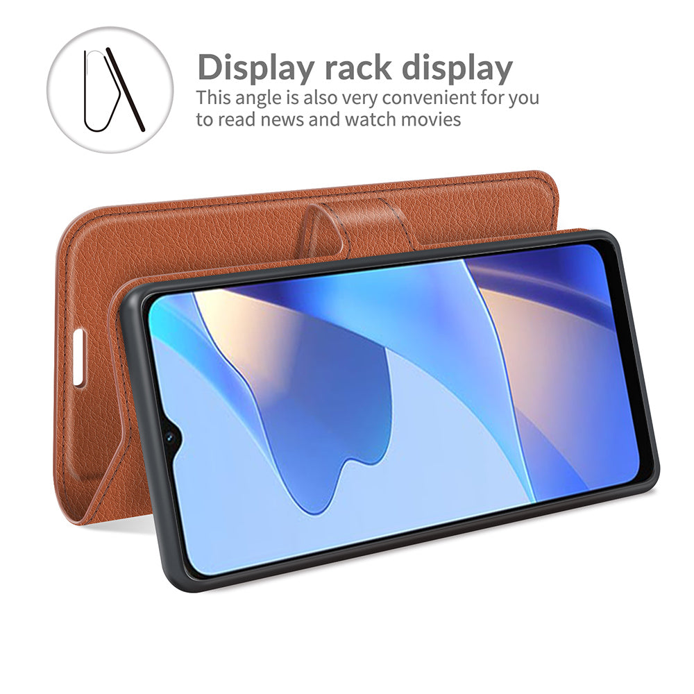 Folio Flip Litchi Skin Well-protected Leather Wallet Stand Design Cover for Oppo A16/A16s/A54s