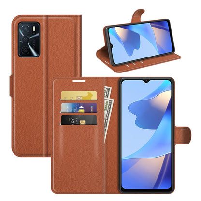 Folio Flip Litchi Skin Well-protected Leather Wallet Stand Design Cover for Oppo A16/A16s/A54s