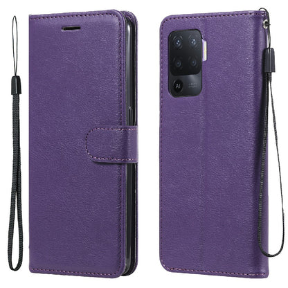 KT Leather Series-2 Wallet Design Anti-Scratch Leather Stand Phone Casing with Handy Strap for Oppo A94 5G/F19 Pro+ 5G/A95 5G/Reno5 Z 5G