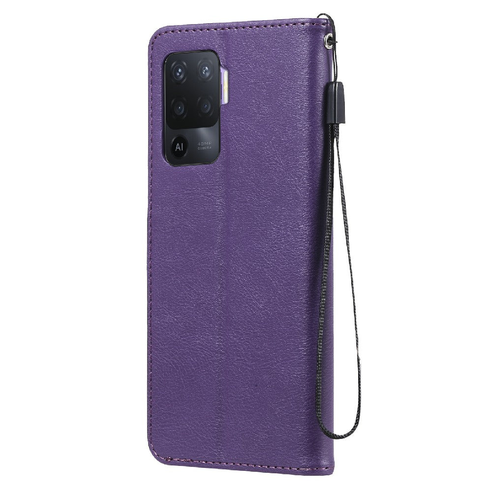 KT Leather Series-2 Wallet Design Anti-Scratch Leather Stand Phone Casing with Handy Strap for Oppo A94 5G/F19 Pro+ 5G/A95 5G/Reno5 Z 5G