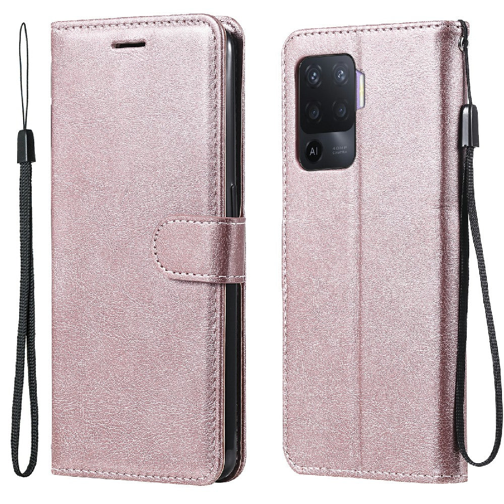 KT Leather Series-2 Wallet Design Anti-Scratch Leather Stand Phone Casing with Handy Strap for Oppo A94 5G/F19 Pro+ 5G/A95 5G/Reno5 Z 5G