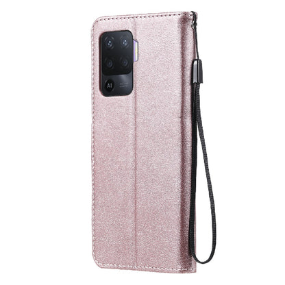 KT Leather Series-2 Wallet Design Anti-Scratch Leather Stand Phone Casing with Handy Strap for Oppo A94 5G/F19 Pro+ 5G/A95 5G/Reno5 Z 5G