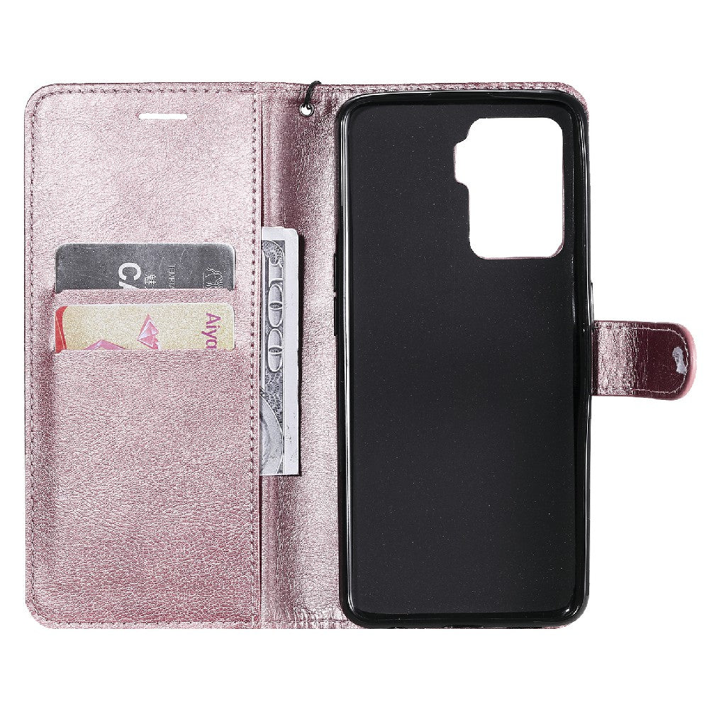 KT Leather Series-2 Wallet Design Anti-Scratch Leather Stand Phone Casing with Handy Strap for Oppo A94 5G/F19 Pro+ 5G/A95 5G/Reno5 Z 5G