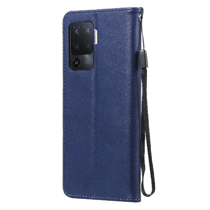 KT Leather Series-2 Wallet Design Anti-Scratch Leather Stand Phone Casing with Handy Strap for Oppo A94 5G/F19 Pro+ 5G/A95 5G/Reno5 Z 5G