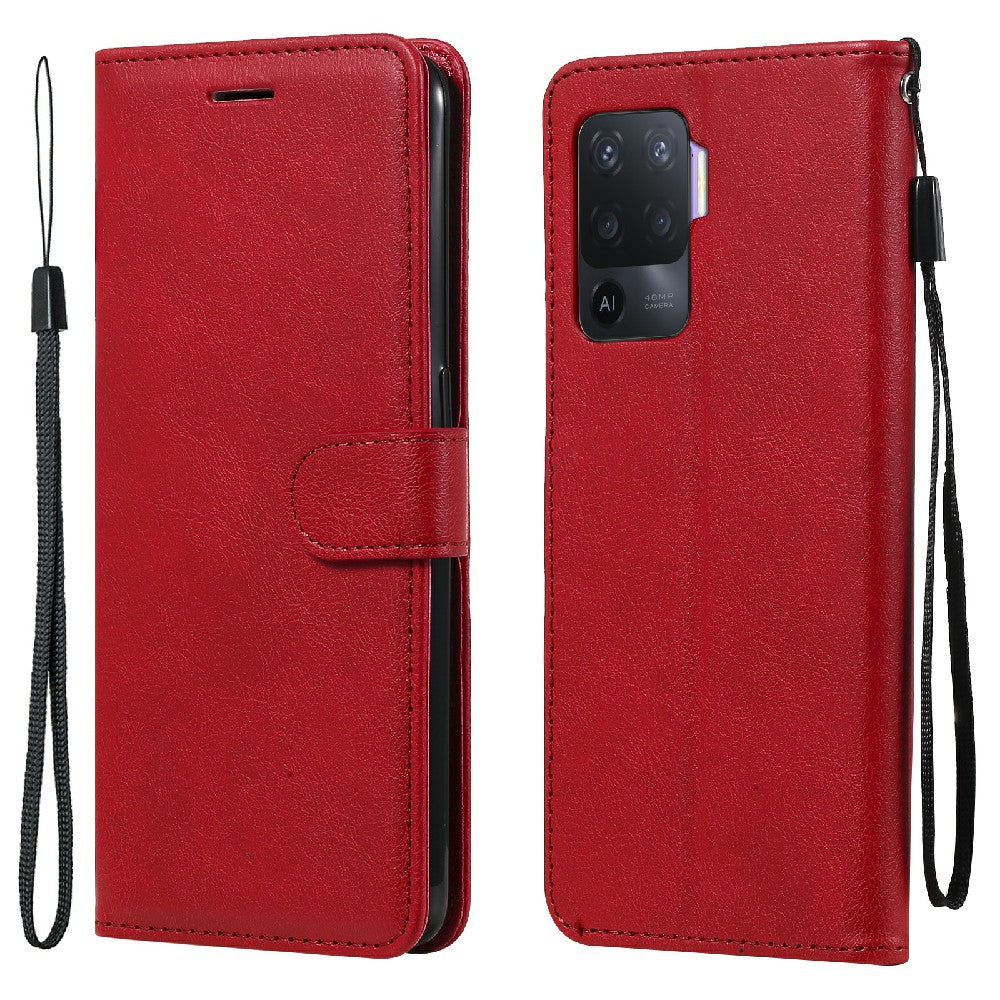 KT Leather Series-2 Wallet Design Anti-Scratch Leather Stand Phone Casing with Handy Strap for Oppo A94 5G/F19 Pro+ 5G/A95 5G/Reno5 Z 5G