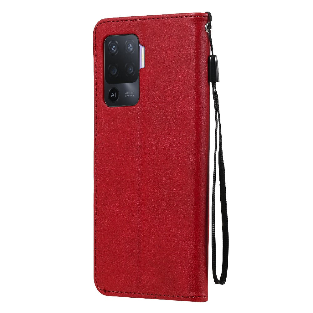 KT Leather Series-2 Wallet Design Anti-Scratch Leather Stand Phone Casing with Handy Strap for Oppo A94 5G/F19 Pro+ 5G/A95 5G/Reno5 Z 5G