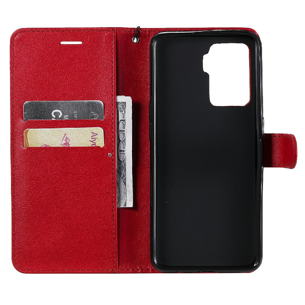 KT Leather Series-2 Wallet Design Anti-Scratch Leather Stand Phone Casing with Handy Strap for Oppo A94 5G/F19 Pro+ 5G/A95 5G/Reno5 Z 5G