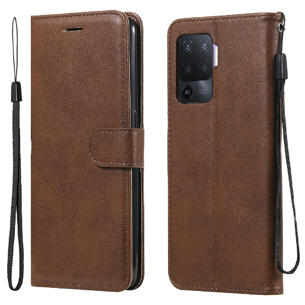 KT Leather Series-2 Wallet Design Anti-Scratch Leather Stand Phone Casing with Handy Strap for Oppo A94 5G/F19 Pro+ 5G/A95 5G/Reno5 Z 5G