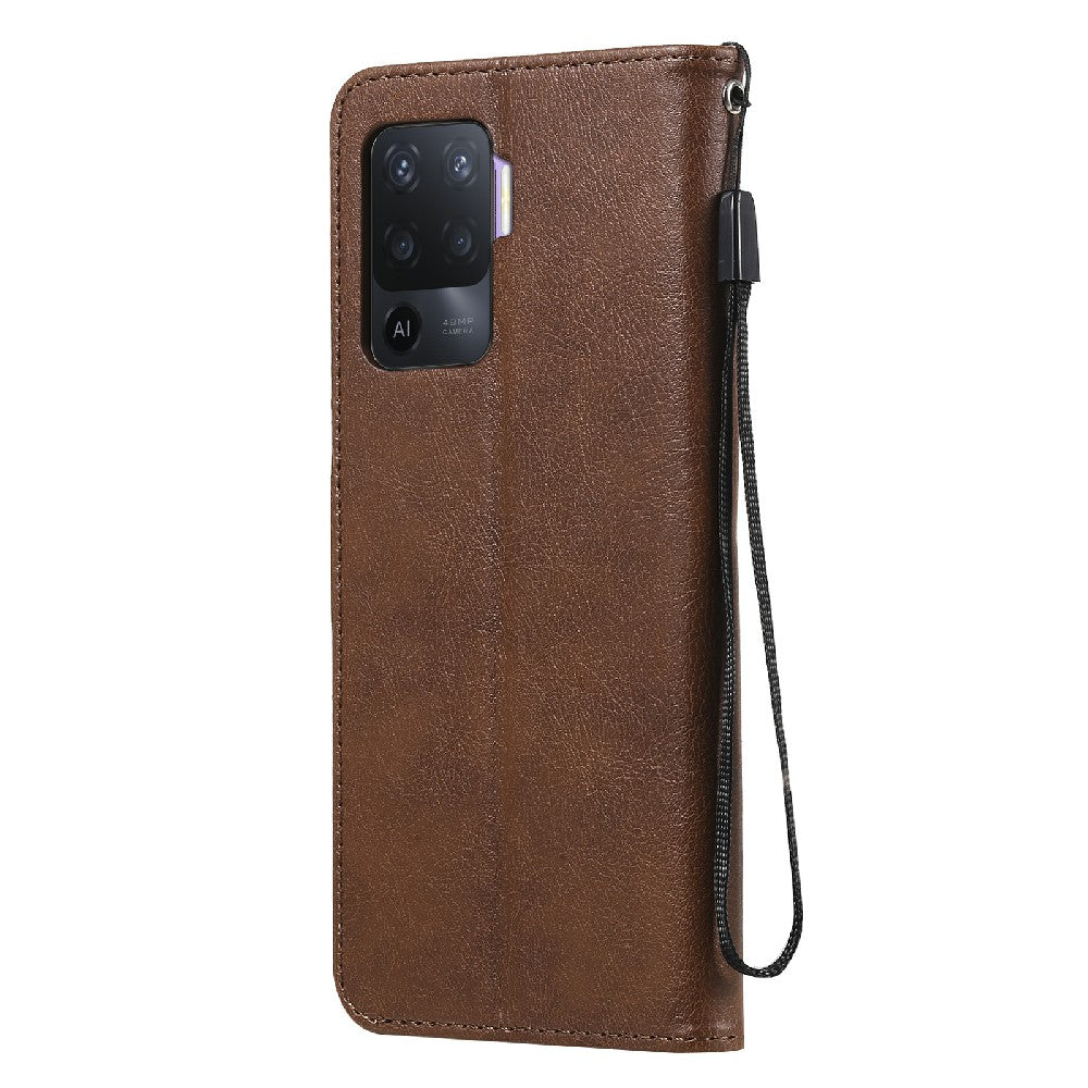 KT Leather Series-2 Wallet Design Anti-Scratch Leather Stand Phone Casing with Handy Strap for Oppo A94 5G/F19 Pro+ 5G/A95 5G/Reno5 Z 5G