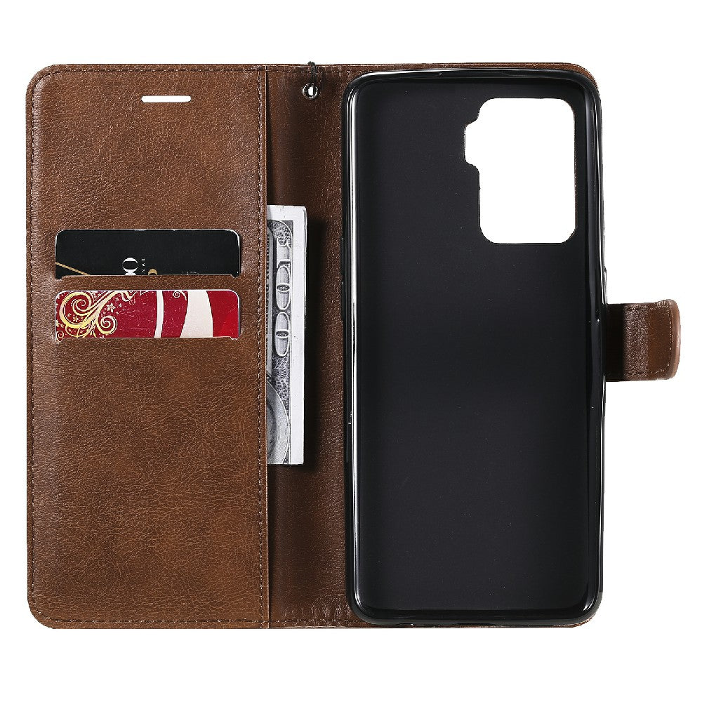 KT Leather Series-2 Wallet Design Anti-Scratch Leather Stand Phone Casing with Handy Strap for Oppo A94 5G/F19 Pro+ 5G/A95 5G/Reno5 Z 5G