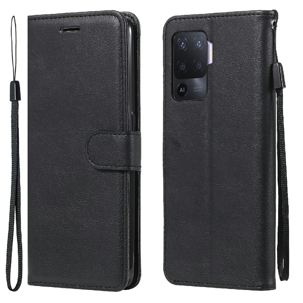 KT Leather Series-2 Wallet Design Anti-Scratch Leather Stand Phone Casing with Handy Strap for Oppo A94 5G/F19 Pro+ 5G/A95 5G/Reno5 Z 5G