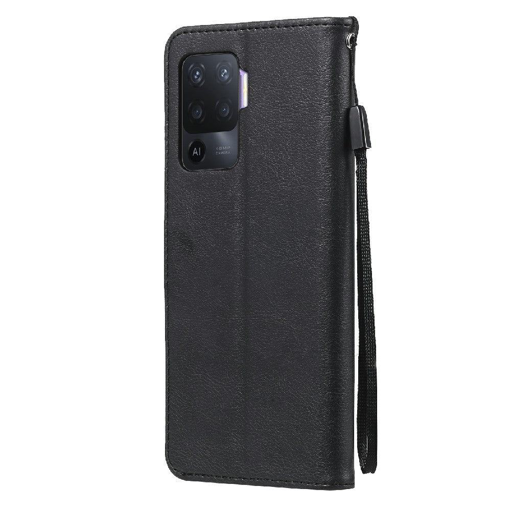 KT Leather Series-2 Wallet Design Anti-Scratch Leather Stand Phone Casing with Handy Strap for Oppo A94 5G/F19 Pro+ 5G/A95 5G/Reno5 Z 5G