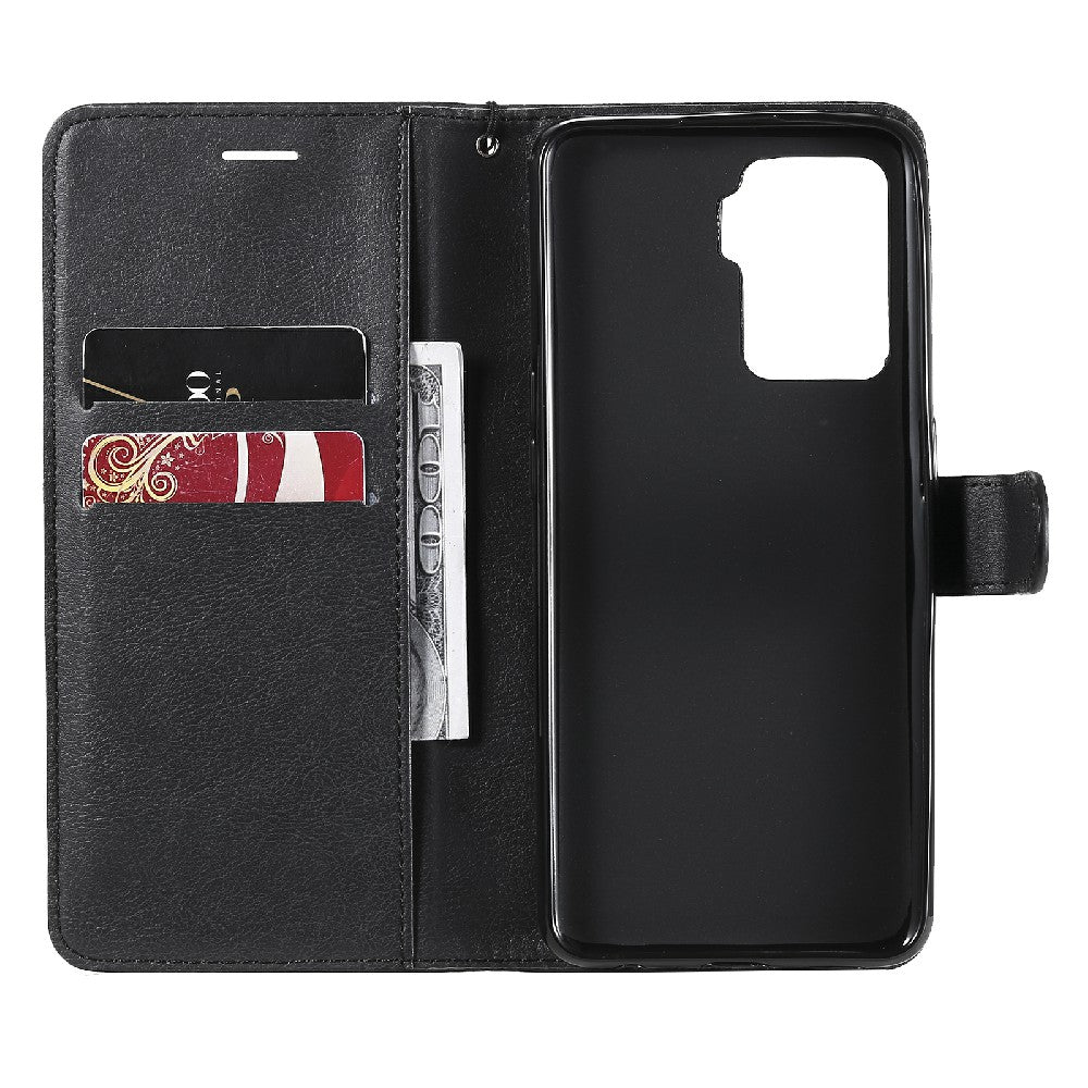 KT Leather Series-2 Wallet Design Anti-Scratch Leather Stand Phone Casing with Handy Strap for Oppo A94 5G/F19 Pro+ 5G/A95 5G/Reno5 Z 5G