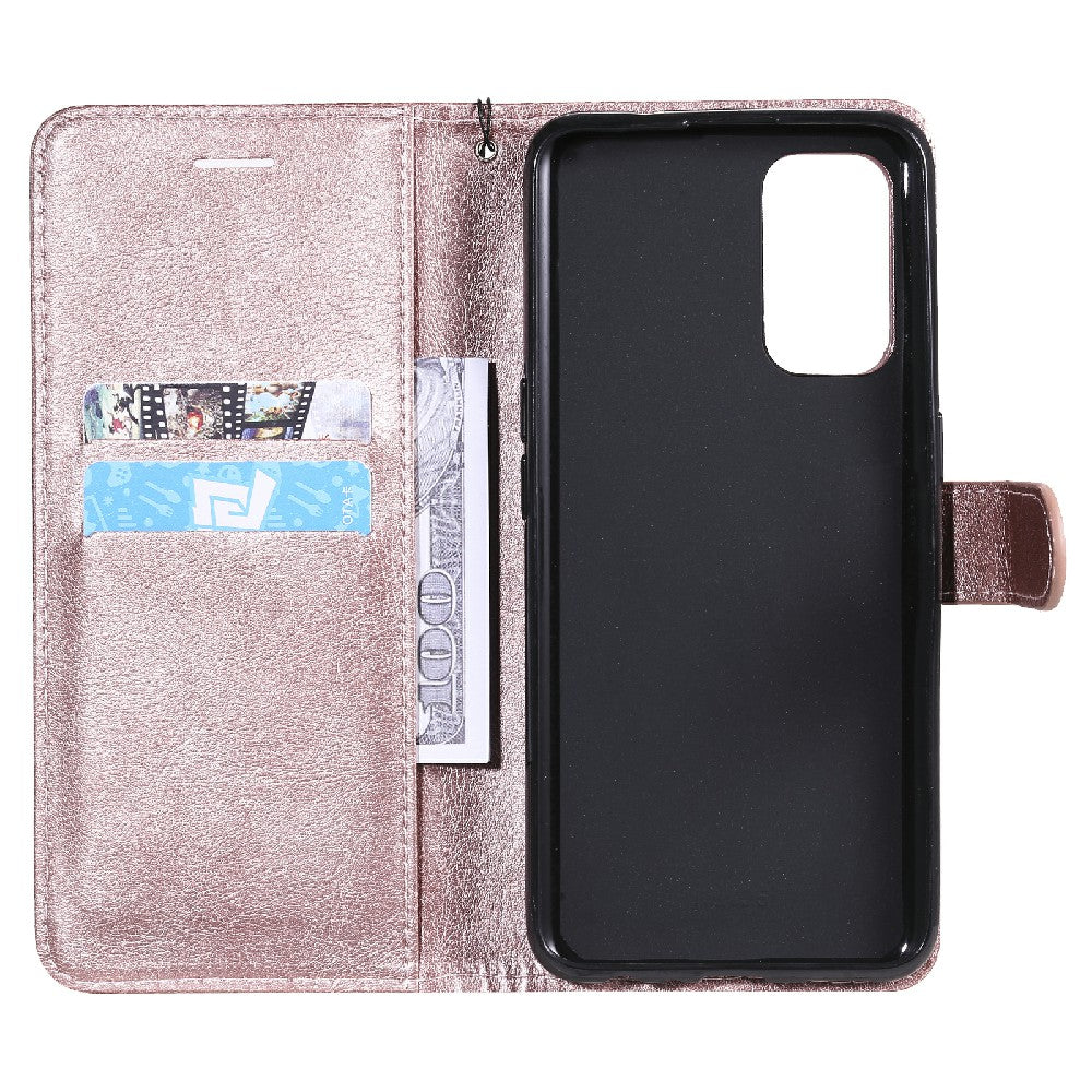 Shock-Absorbed KT Leather Series-2 Wallet Design Leather Stand Phone Casing with Handy Strap for Oppo Reno5 4G/Reno5 5G/Reno5 K/Find X3 Lite