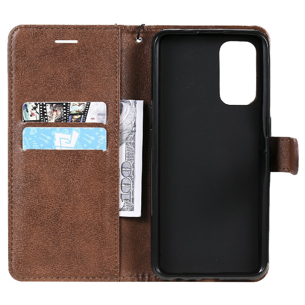 Shock-Absorbed KT Leather Series-2 Wallet Design Leather Stand Phone Casing with Handy Strap for Oppo Reno5 4G/Reno5 5G/Reno5 K/Find X3 Lite