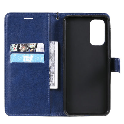 Shock-Absorbed KT Leather Series-2 Wallet Design Leather Stand Phone Casing with Handy Strap for Oppo Reno5 4G/Reno5 5G/Reno5 K/Find X3 Lite