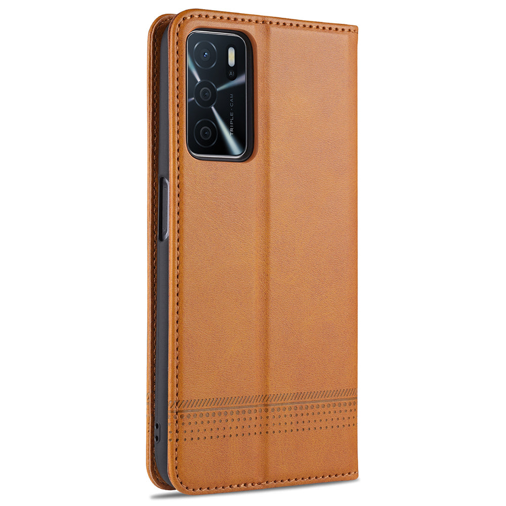 AZNS Shockproof Auto-absorbed Wallet Design PU Leather Folio Flip Phone Protective Case for OPPO A16 / A16s / A54s