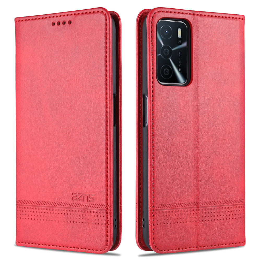 AZNS Shockproof Auto-absorbed Wallet Design PU Leather Folio Flip Phone Protective Case for OPPO A16 / A16s / A54s