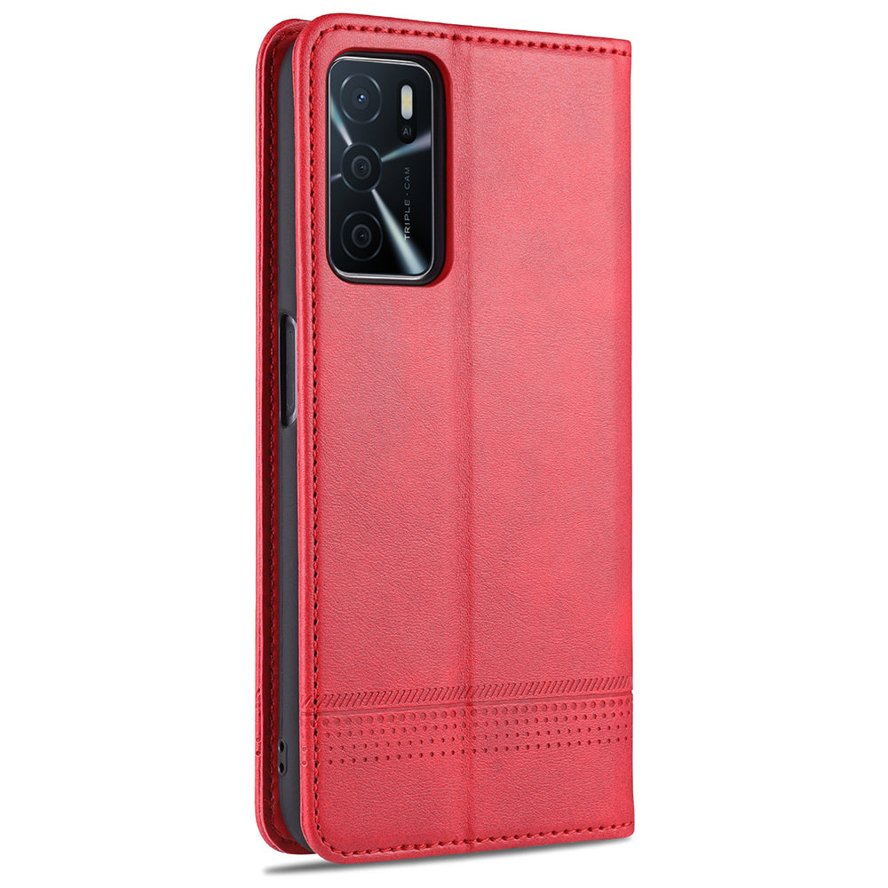 AZNS Shockproof Auto-absorbed Wallet Design PU Leather Folio Flip Phone Protective Case for OPPO A16 / A16s / A54s