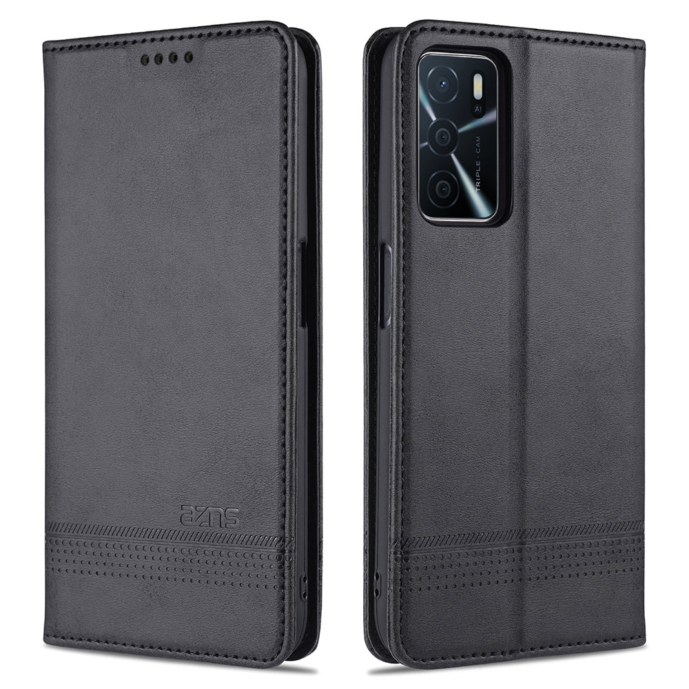 AZNS Shockproof Auto-absorbed Wallet Design PU Leather Folio Flip Phone Protective Case for OPPO A16 / A16s / A54s