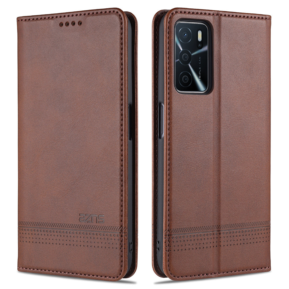 AZNS Shockproof Auto-absorbed Wallet Design PU Leather Folio Flip Phone Protective Case for OPPO A16 / A16s / A54s