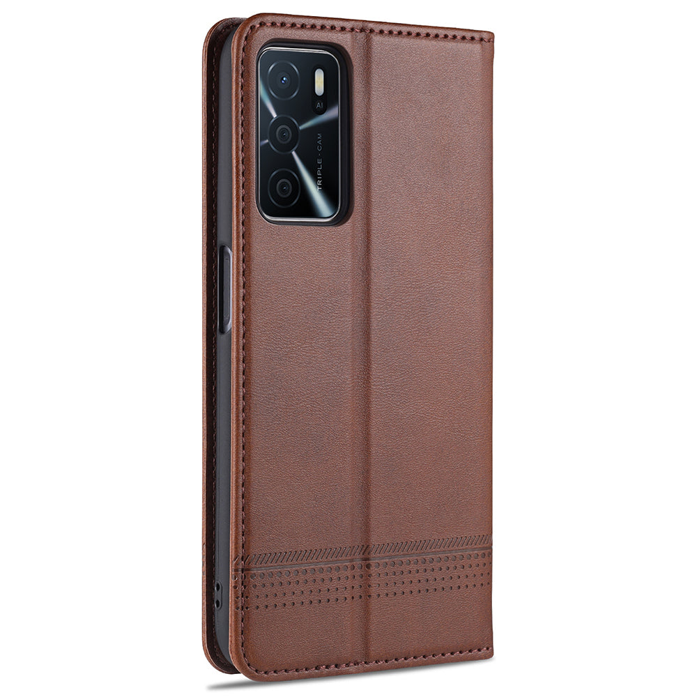 AZNS Shockproof Auto-absorbed Wallet Design PU Leather Folio Flip Phone Protective Case for OPPO A16 / A16s / A54s