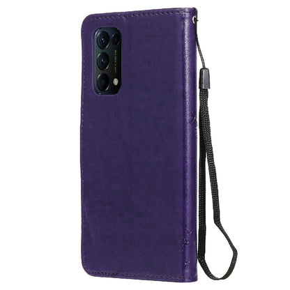 Imprinting Flower Series-3 Stand Wallet Leather Case Phone Cover with Imprinted Cat and Tree for Oppo Reno5 5G