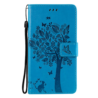 Imprinting Flower Series-3 Stand Wallet Leather Case Phone Cover with Imprinted Cat and Tree for Oppo Reno5 5G