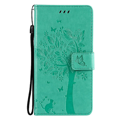 Imprinting Flower Series-3 Stand Wallet Leather Case Phone Cover with Imprinted Cat and Tree for Oppo Reno5 5G