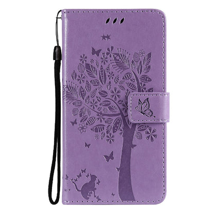 Imprinting Flower Series-3 Stand Wallet Leather Case Phone Cover with Imprinted Cat and Tree for Oppo Reno5 5G