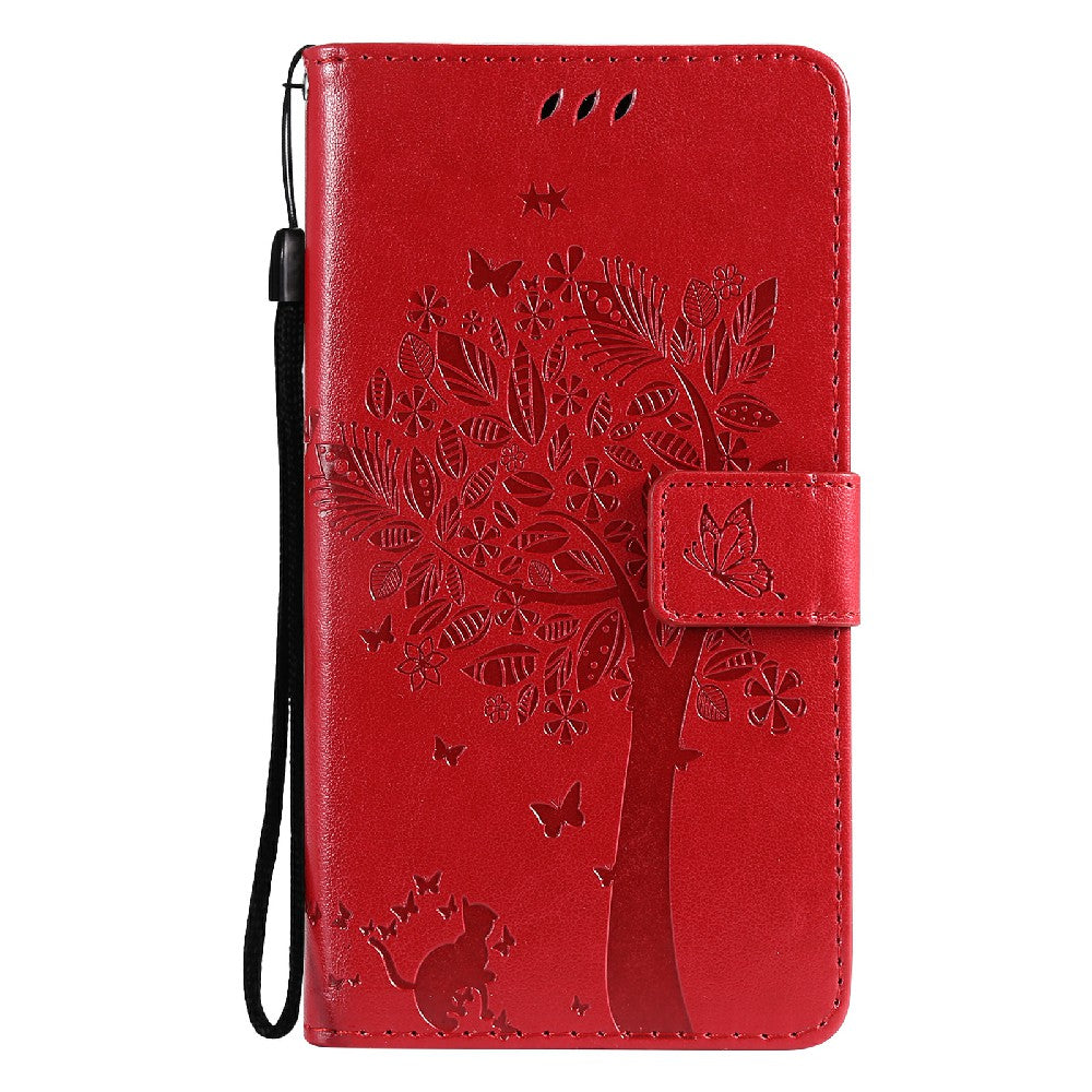 Imprinting Flower Series-3 Stand Wallet Leather Case Phone Cover with Imprinted Cat and Tree for Oppo Reno5 5G