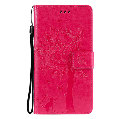 Imprinting Flower Series-3 Stand Wallet Leather Case Phone Cover with Imprinted Cat and Tree for Oppo Reno5 5G