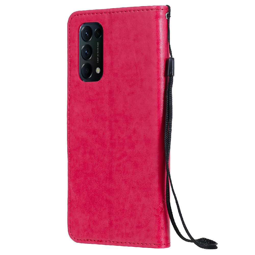 Imprinting Flower Series-3 Stand Wallet Leather Case Phone Cover with Imprinted Cat and Tree for Oppo Reno5 5G