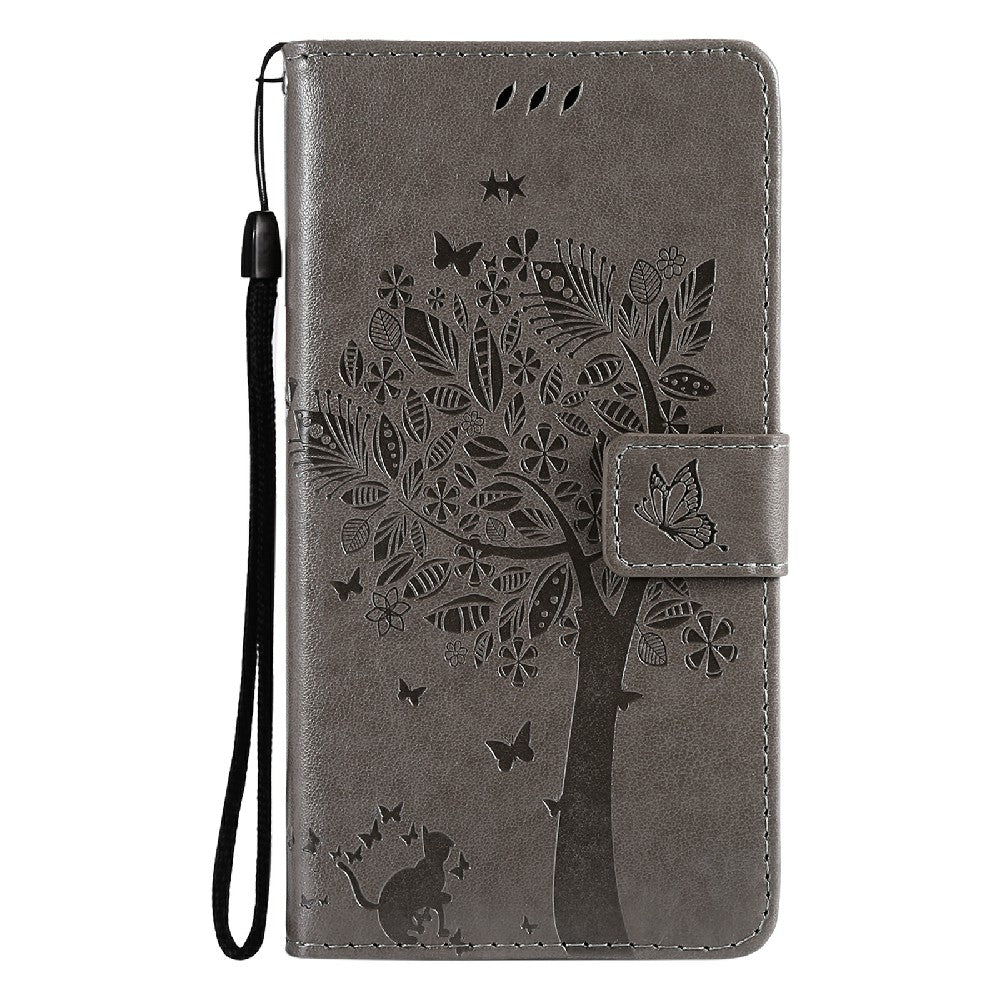 Imprinting Flower Series-3 Stand Wallet Leather Case Phone Cover with Imprinted Cat and Tree for Oppo Reno5 5G