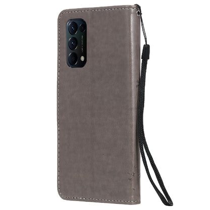 Imprinting Flower Series-3 Stand Wallet Leather Case Phone Cover with Imprinted Cat and Tree for Oppo Reno5 5G