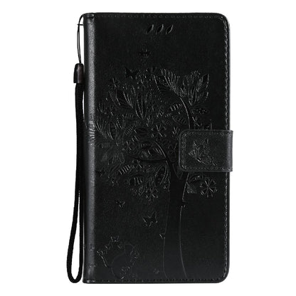 Imprinting Flower Series-3 Stand Wallet Leather Case Phone Cover with Imprinted Cat and Tree for Oppo Reno5 5G