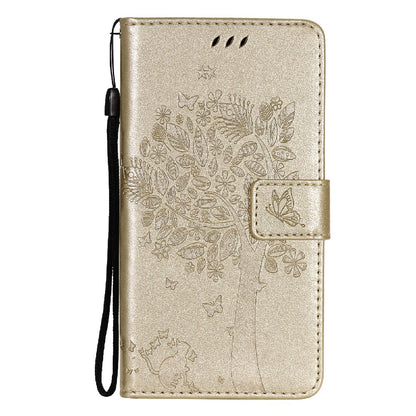 Imprinting Flower Series-3 Stand Wallet Leather Case Phone Cover with Imprinted Cat and Tree for Oppo Reno5 5G