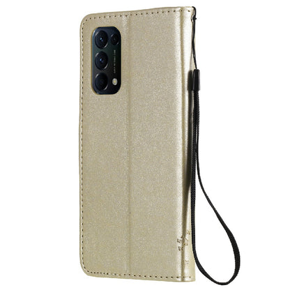 Imprinting Flower Series-3 Stand Wallet Leather Case Phone Cover with Imprinted Cat and Tree for Oppo Reno5 5G