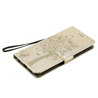 Imprinting Flower Series-3 Stand Wallet Leather Case Phone Cover with Imprinted Cat and Tree for Oppo Reno5 5G