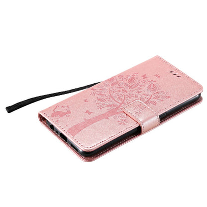 Imprinting Flower Series-3 Stand Wallet Leather Case Phone Cover with Imprinted Cat and Tree for Oppo Reno5 5G