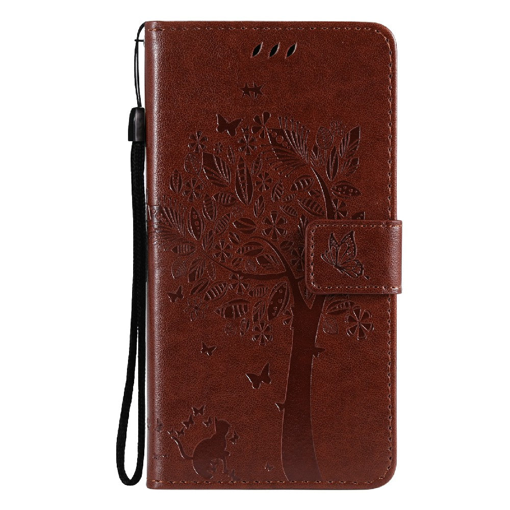 Imprinting Flower Series-3 Stand Wallet Leather Case Phone Cover with Imprinted Cat and Tree for Oppo Reno5 5G