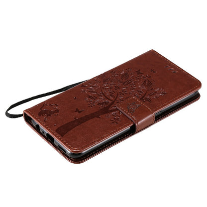 Imprinting Flower Series-3 Stand Wallet Leather Case Phone Cover with Imprinted Cat and Tree for Oppo Reno5 5G