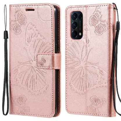 KT Imprinting Flower Series-2 Butterfly Pattern Imprinting Protective Shockproof Magnetic Clasp Wallet Leather Phone Cover Case with Stand for Oppo Reno5 4G/5G/Reno5 K/Find X3 Lite