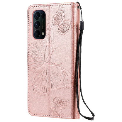 KT Imprinting Flower Series-2 Butterfly Pattern Imprinting Protective Shockproof Magnetic Clasp Wallet Leather Phone Cover Case with Stand for Oppo Reno5 4G/5G/Reno5 K/Find X3 Lite