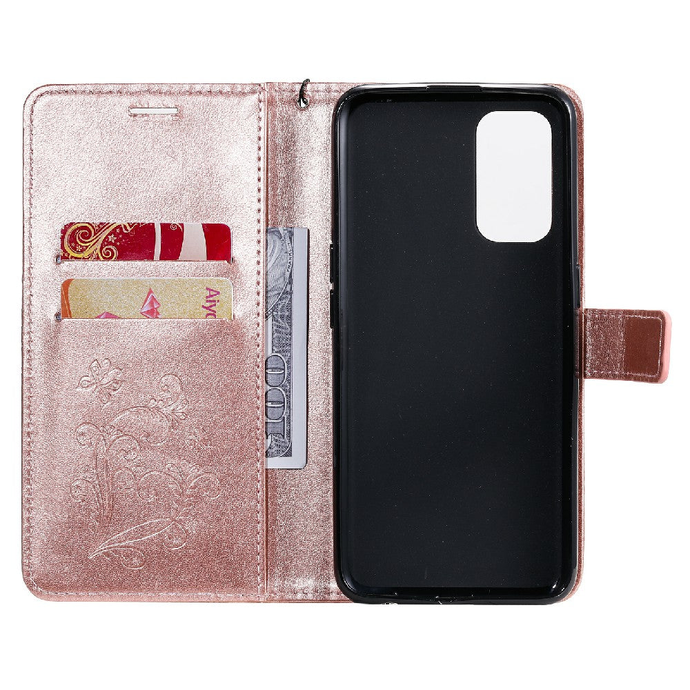 KT Imprinting Flower Series-2 Butterfly Pattern Imprinting Protective Shockproof Magnetic Clasp Wallet Leather Phone Cover Case with Stand for Oppo Reno5 4G/5G/Reno5 K/Find X3 Lite