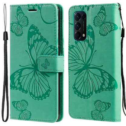 KT Imprinting Flower Series-2 Butterfly Pattern Imprinting Protective Shockproof Magnetic Clasp Wallet Leather Phone Cover Case with Stand for Oppo Reno5 4G/5G/Reno5 K/Find X3 Lite