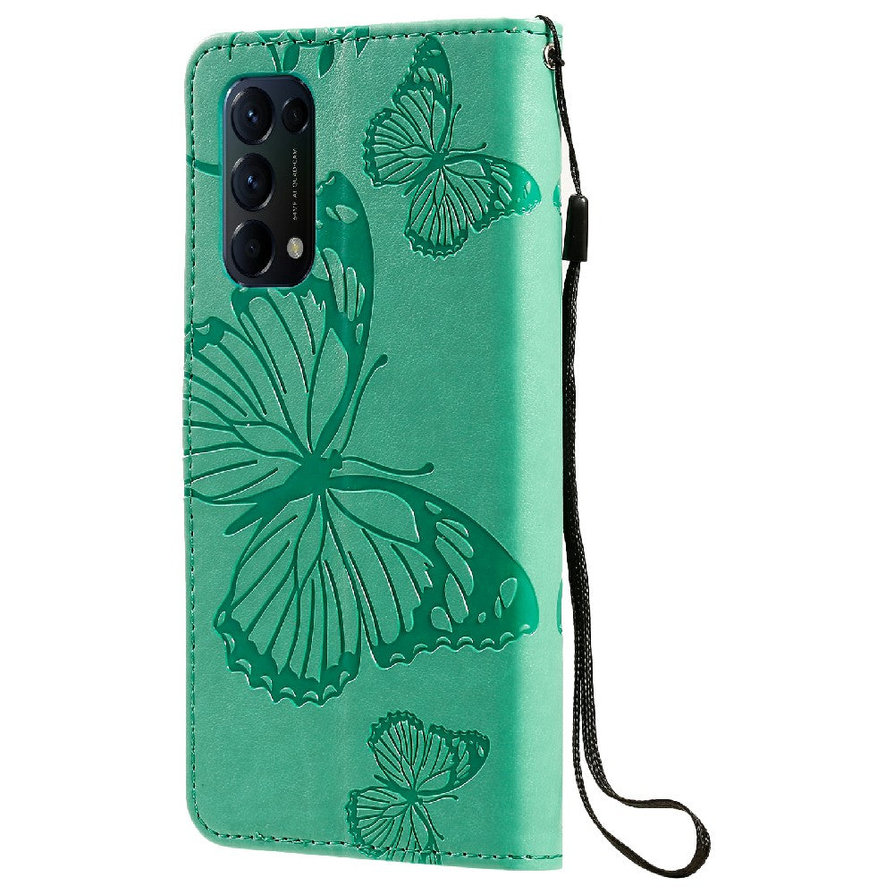 KT Imprinting Flower Series-2 Butterfly Pattern Imprinting Protective Shockproof Magnetic Clasp Wallet Leather Phone Cover Case with Stand for Oppo Reno5 4G/5G/Reno5 K/Find X3 Lite